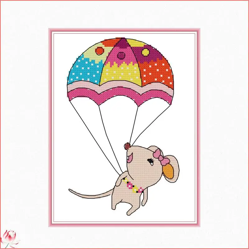 Little Mouse Parachuting Cross Stitch Kit DIY Embroidery Set 14 11CT Needlework Sewing Kit Home Decoration Craft Handmade Gift