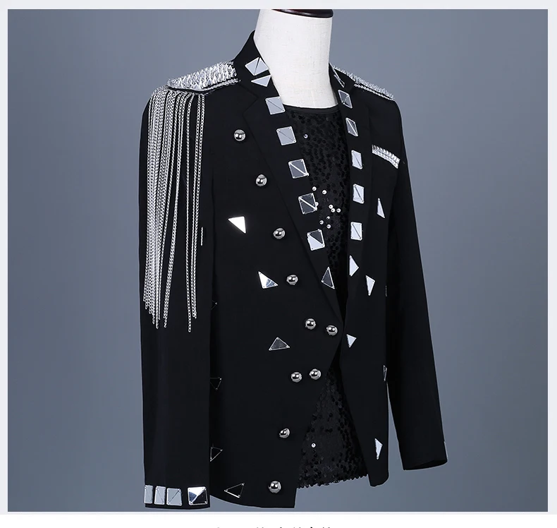 Black white mirror jacket Male singer dj nightclub guest wedding performance costume bar stage show men suit