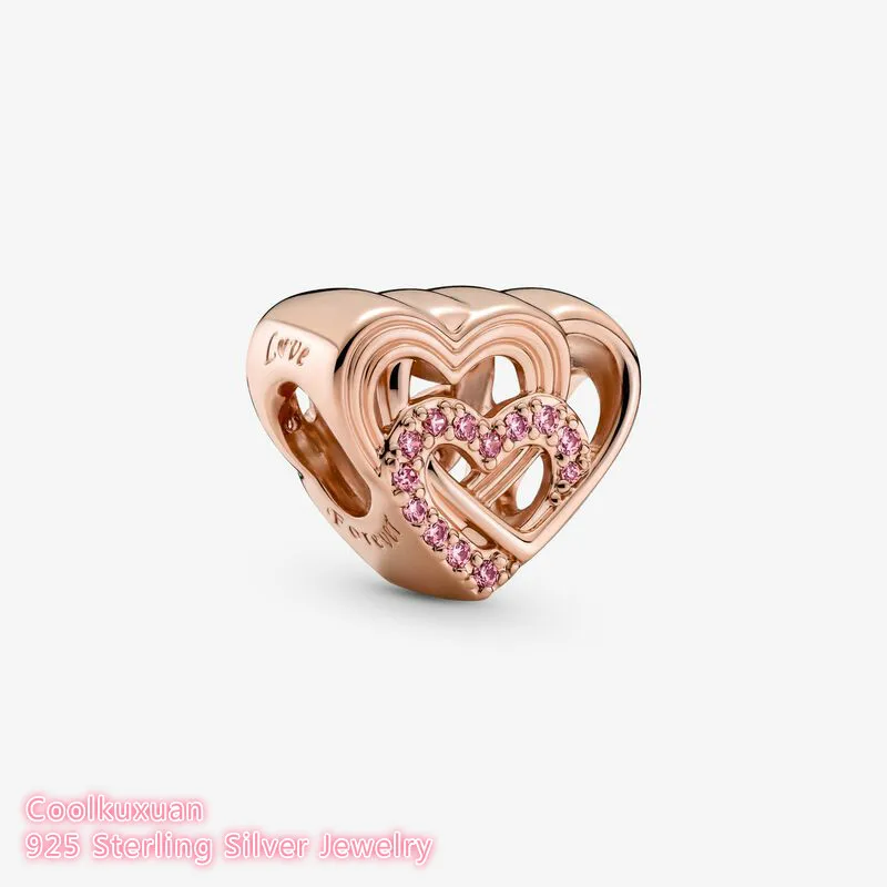 

Autumn 925 Sterling Silver Rose gold Intertwined Love Hearts Charm beads Fits Original Pandora bracelets Jewelry Making