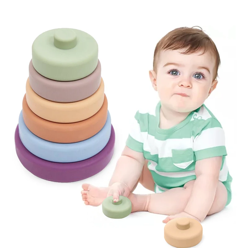 1Set Baby Speelgoed Zachte Bouwstenen Siliconen Stapelen Blokken Ronde Vorm Siliconen Constructie Speelgoed Rubber Bijtringen Montessori Speelgoed