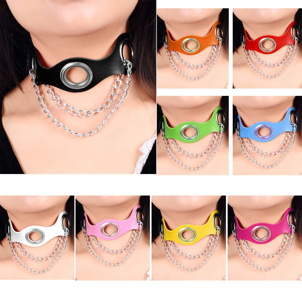 

Holographic Choker Chain Necklace Punk Leather Collar Women Holo Chocker Party Club Emo Rave Wear Costume Decoration Jewelry