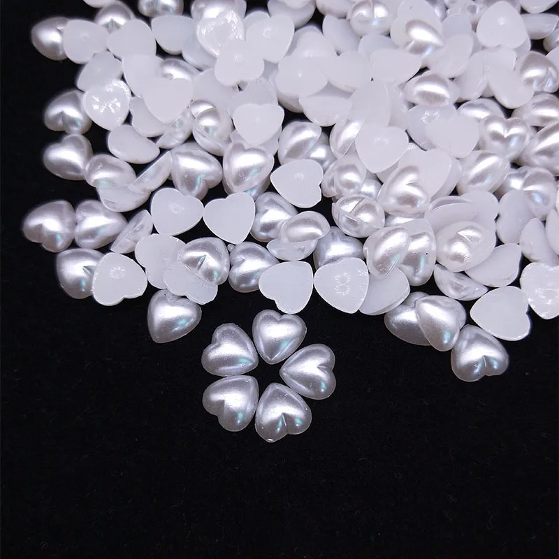 100pcs White Flatback Half Pearl Beads Droplets Flower Heart Imitation Pearls Scrapbook DIY Making Jewelry Crafts Accessories