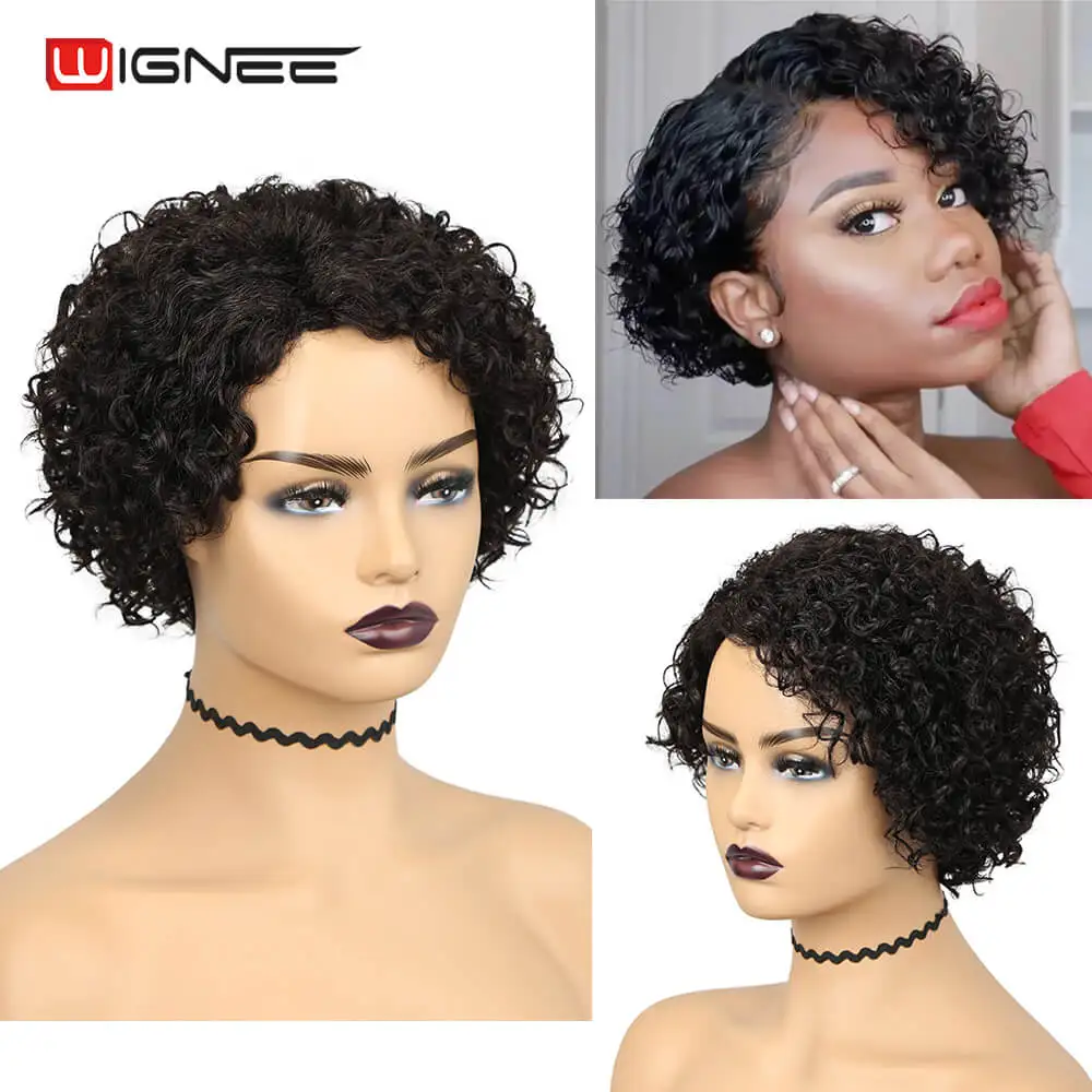 Wignee Natural Human Wig Short Curly Bob Wig 150% Density Kinky Curly Black Hair Brazilian Curly Human Hair Wigs for Black Woman