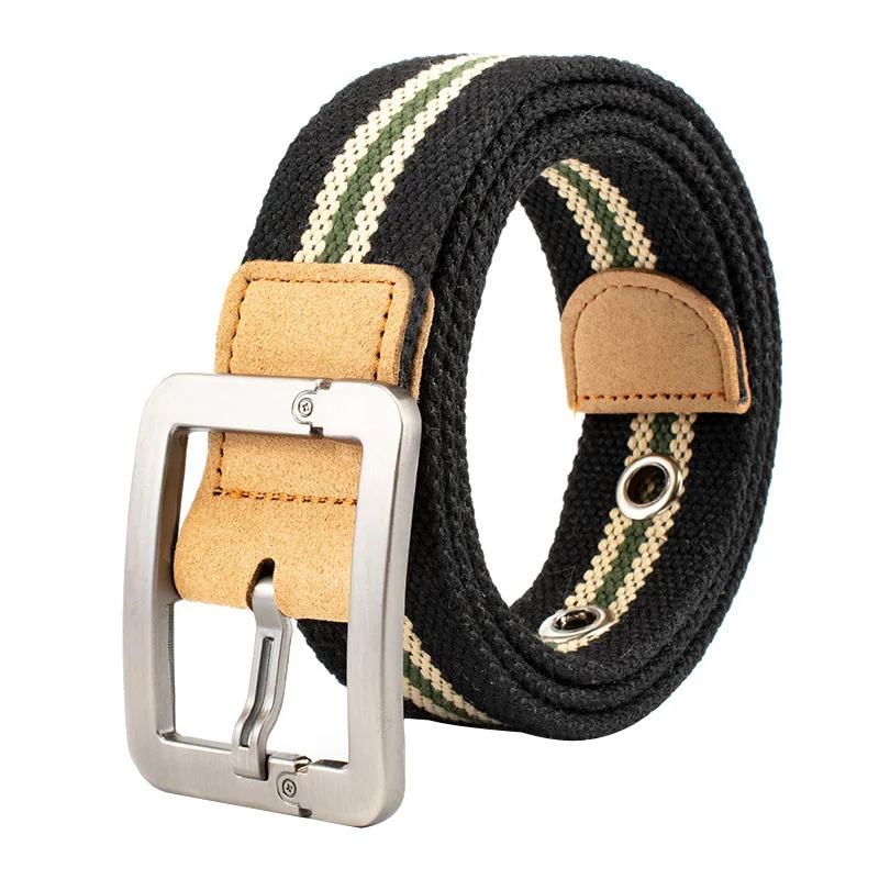 

High quality Unisex Canvas Belts Weave stripe Canvas Alloy Pin buckle Belt casual sport cowboy Men Belts