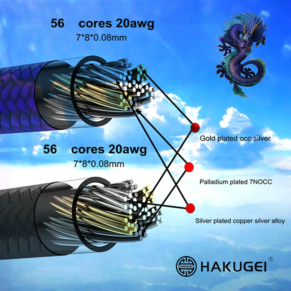 FENGRU HAKUGEI Purple Dragon Three Element Mix 4 Share 2Pin 0.78mm MMCX QDC Connector Earphone Upgrade Cable for KXXS S8