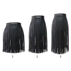 Women High Waist Faux Leather Fringe Tassels Skirt Body Harness with Snap Buttons Halloween Party Punk Rock Costume Clubwear