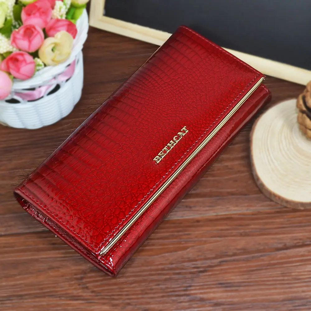 Beth Cat Women Genuine Leather Wallet Female Hasp Alligator Cowhide Long Wallet Cards Holder Clutch Bag Fashion Ladies Purses