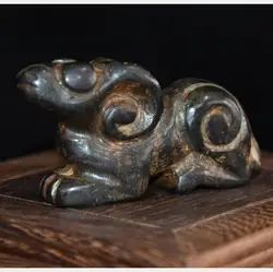 Hongshan culture antique black iron meteorite sheep statue handle piece Folk art collection crafts