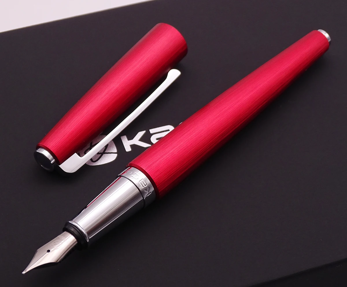 

KACO BALANCE Brushed Metal Aluminum Fountain Pen, Schmidt Converter and F Nib 0.5mm Red Pen with Gift Box for Office Business