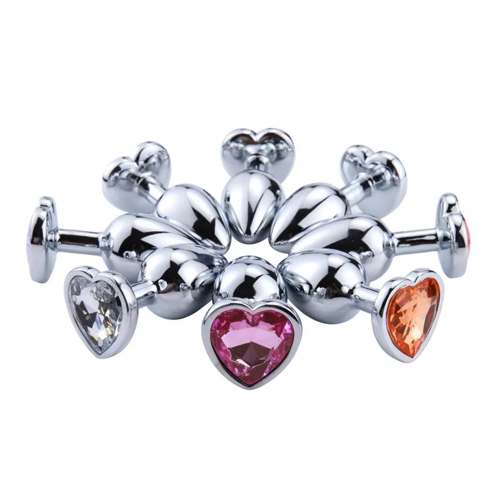 3Pcs Stainless Steel Anal Plug Buttplug G-Spot Stimulator Smooth Metal Crystal Jewelry Heart Shaped Sex Toys for Couples Adults image 3