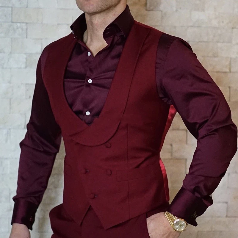 Doppel-Breasted Burgund Weste Hochzeit herren Anzug Weste Schal Revers Schlank Weste Steampunk