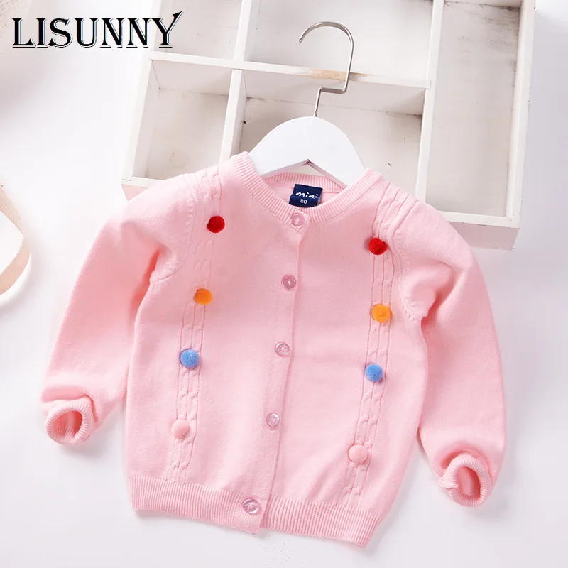 

Girls Cardigan Sweater 2023 Autumn New Colored Balls Infants Children Cotton Knitwear Baby Top Kids Coat Toddler Clothes 0-5y