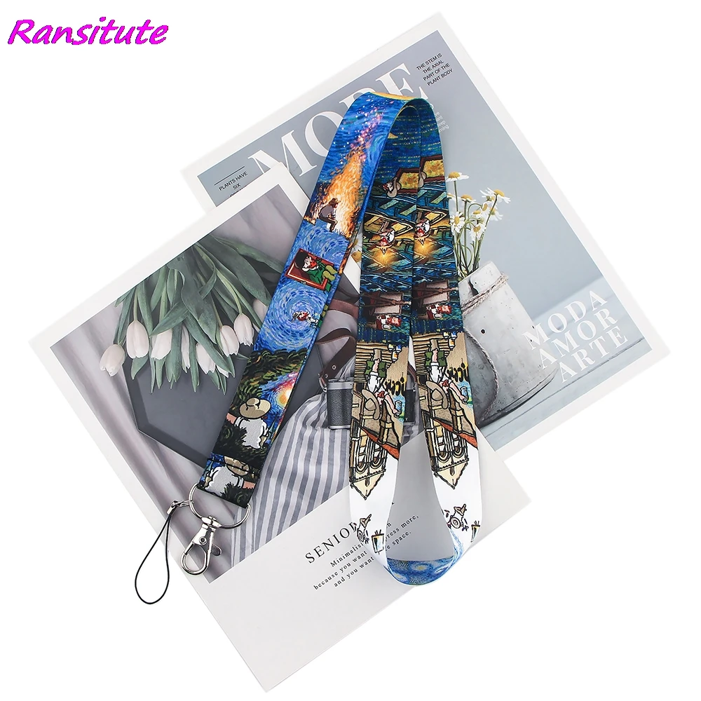 Ransitute R1713 Painter Van Gogh Creative Lanyard Badge ID Lanyards Mobile Phone Rope Key Lanyard Neck Straps Accessories