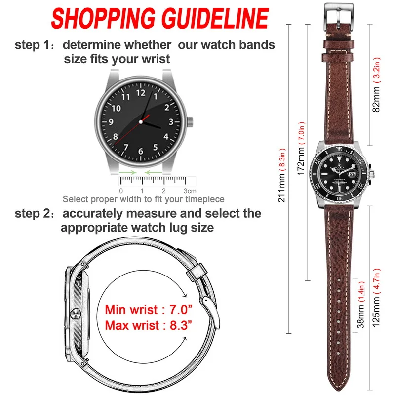 HEMSUT Italy Genuine Cow Leather Watch Band For Man Vintage Soft Wrap Handmade Leather Watch Straps Quick Release  22mm18mm20mm