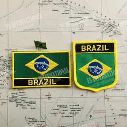 BRAZIL National Flag Embroidery Patches Badge Shield  And Square Shape Pin  One Set  On The Cloth Armband   Backpack  Decoration