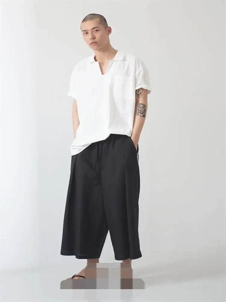 Men's Culottes Casual Pants Wide Leg Pants Summer New Black Cotton Super Loose Large Size Fashion Trend Versatile Culottes