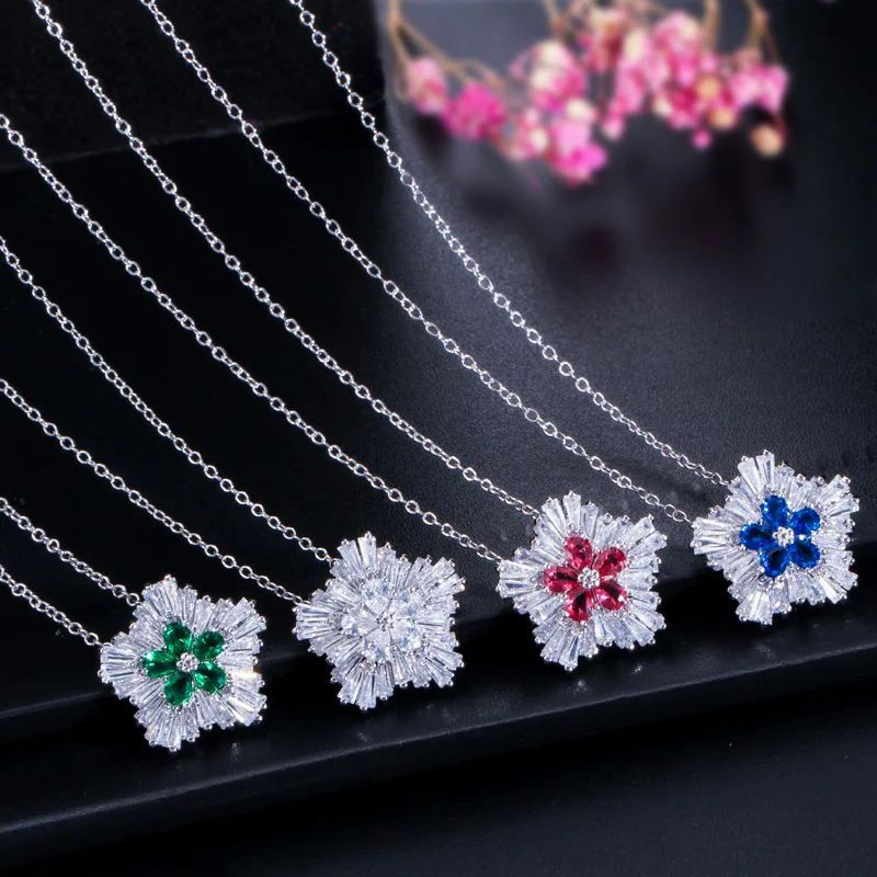 CWWZircons Marken-Damenmode Zirkonia Schneeflocken-Anhänger Halskette Ohrring-Sets für Frauen Party Geschenk Schmuck Großhandel T0037 – Detail 7