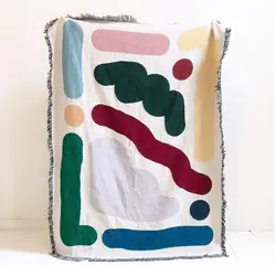 Colored Lines Cotton Travel Camping Blanket Leisure Blanket Sofa Towel Carpet Cover Blanket Single Tapestry Sofa Mat