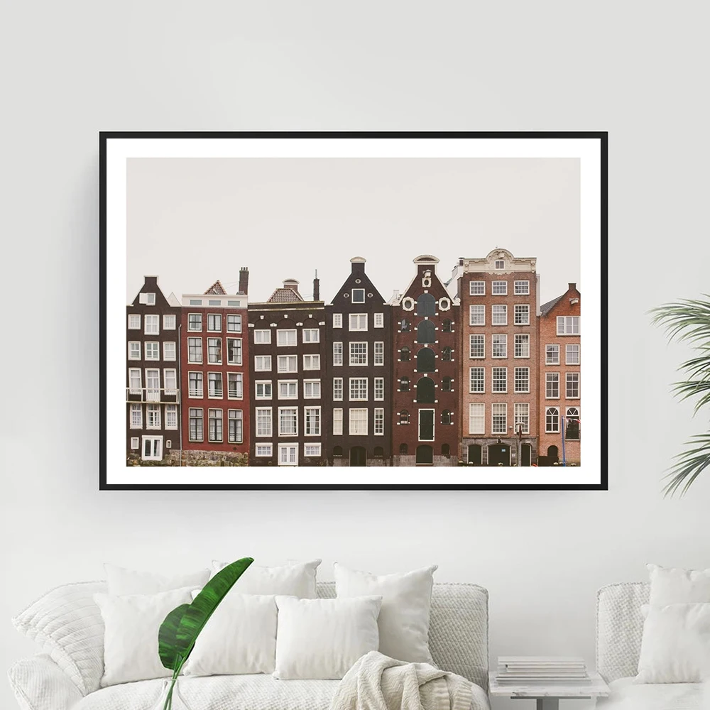 Modern Amsterdam In A Row Building Photo Art Print City Canvas Painting Art Poster Picture Wall Living Room Nordic Home Decor