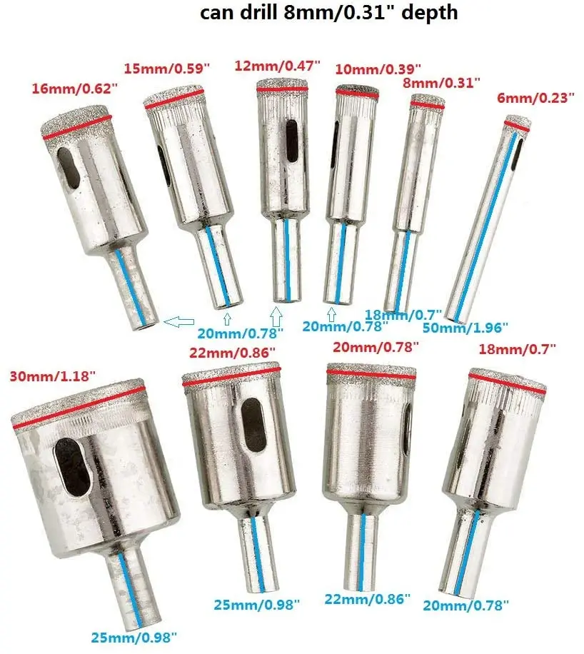 10pcs Diamond Coated Hss Drill Bit Set Tile Marble Glass Ceramic Hole Saw Drilling Bits For Power Tools 6mm-30mm
