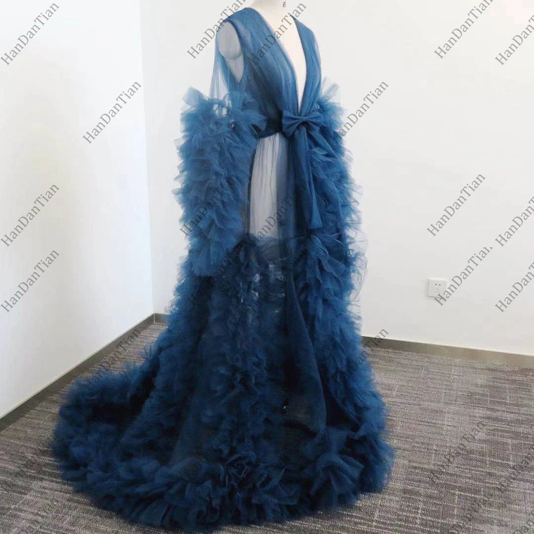 Women Bathrobe Sexy Long Sleeve Wedding Scarf Illusion Nightgown Robe Perspective Sheer Bathrobe Sleepwear