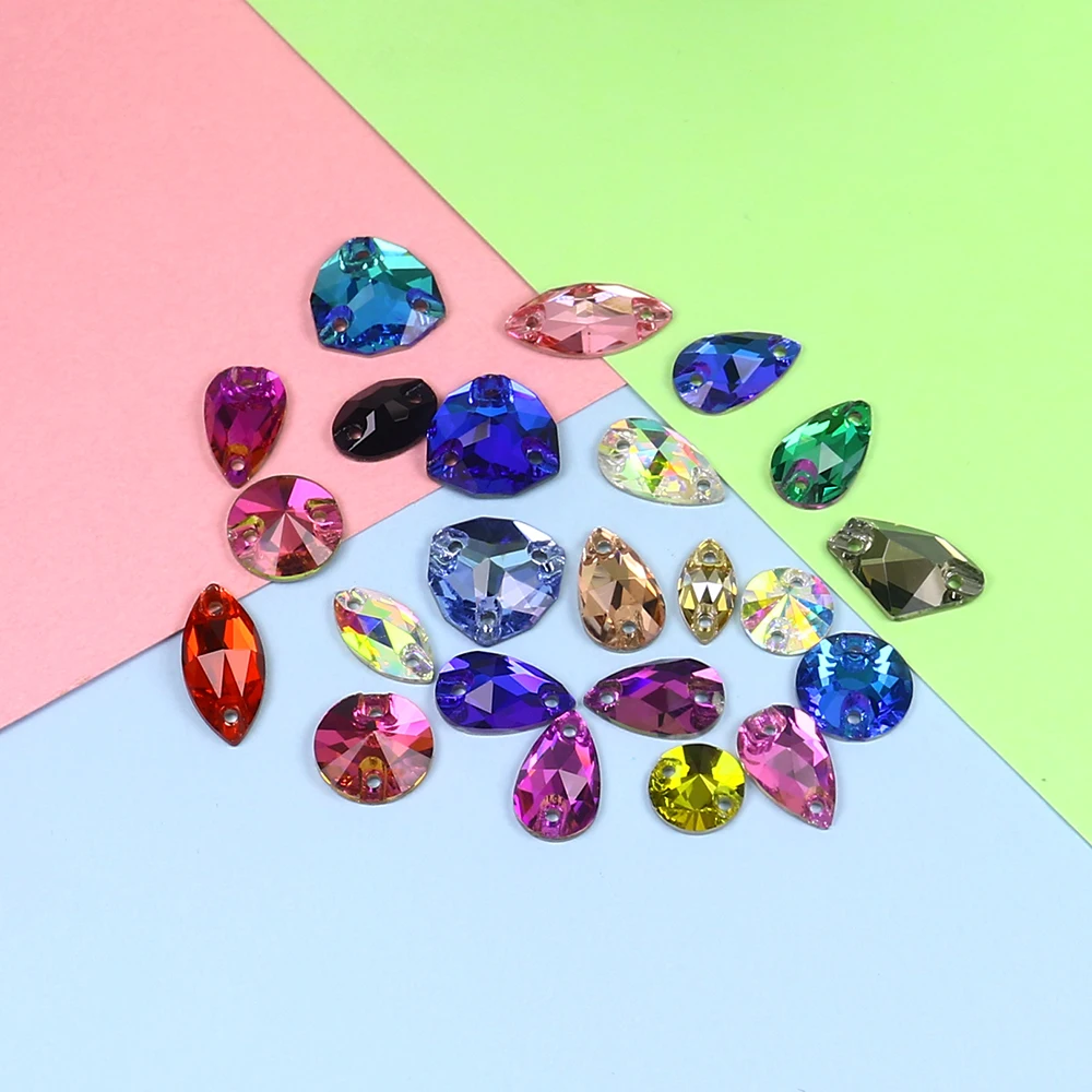 Mix shape Round Rivoil drop colorful Sew On Rhinestones Flat Back Glass Stones Sewing Rhinestone strass crystals For Clothes