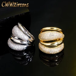 CWWZircons Adjustable Cubic Zircon Bold Big Statement Rings for Women Luxury Gold Plated Bridal Engagement Wedding Jewelry R167