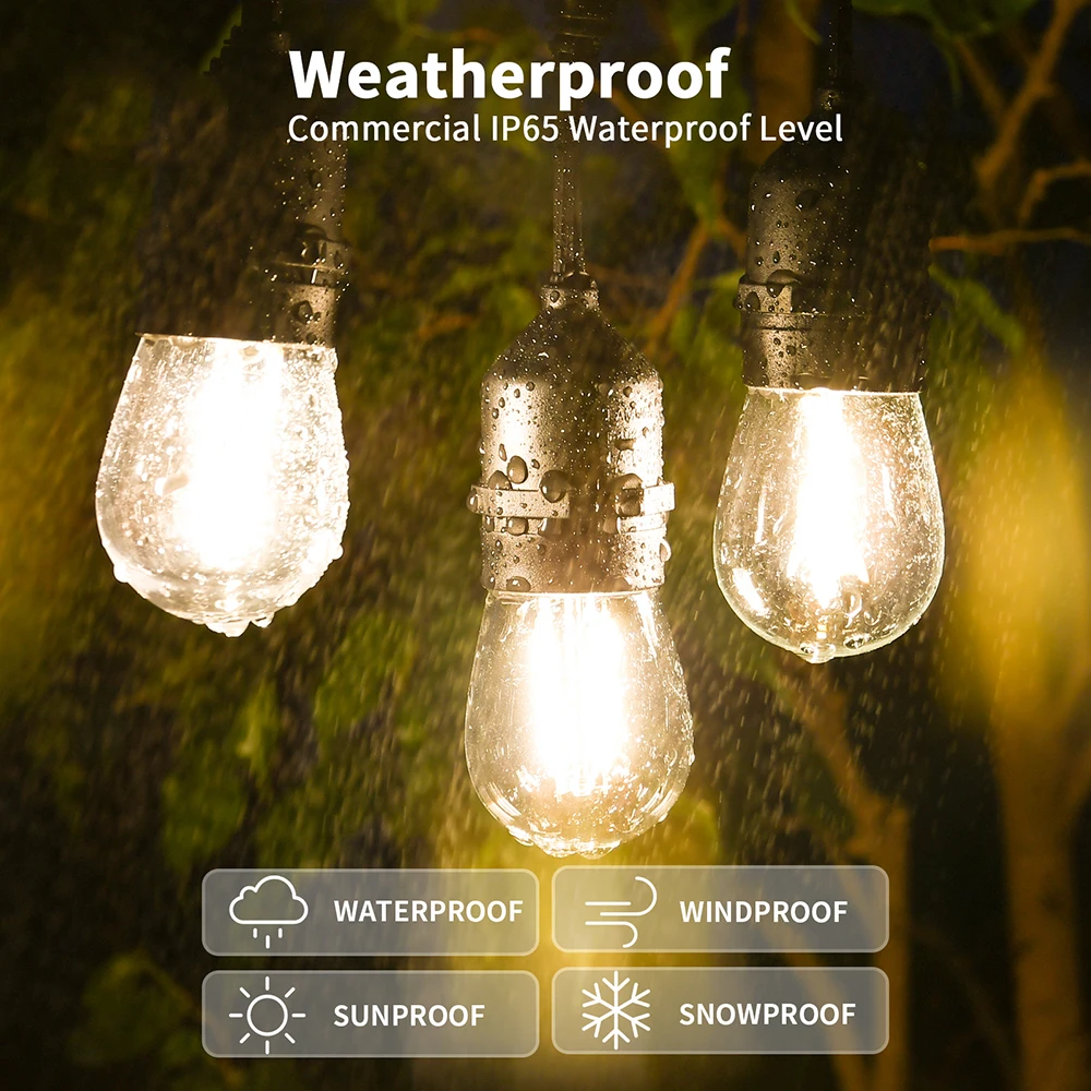 S14 15M LED String Light IP65 Garlands Outdoor Light Garland Retro Wedding Backyard Decoration Garden Light String