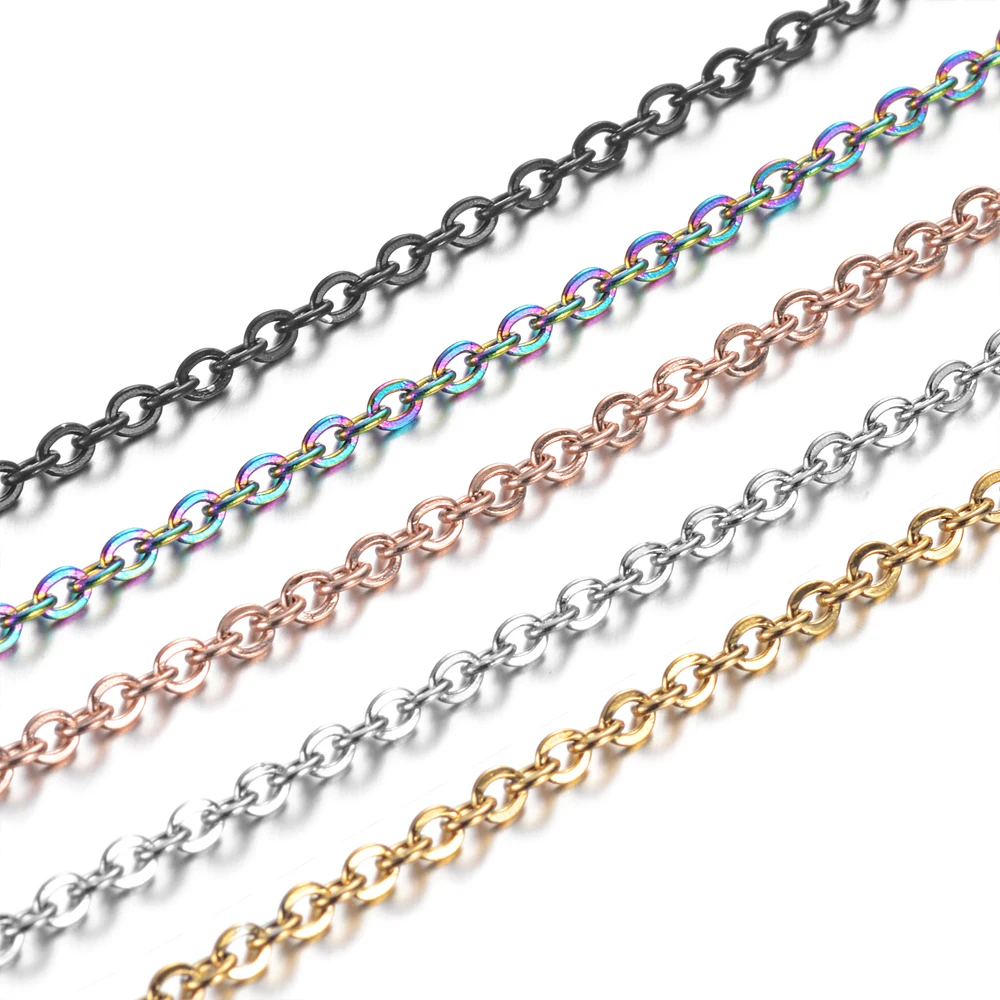 5pcs/lot Stainless Steel 3 Colors Cable Chain Necklace Lobster Clasp DIY Chain Neckalces Accessories 45cm/50cm/60cm