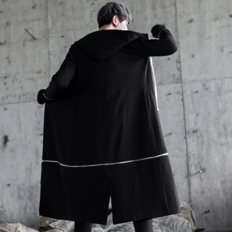 Men gothic punk hip hop long trench coat hooded cloak nightclub DJ singer stage costume men harajuku japanese street jacket