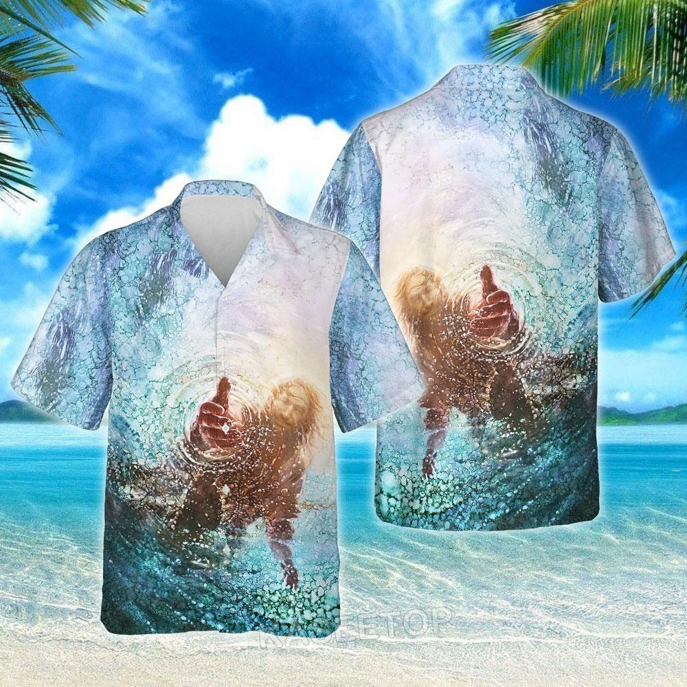 Nova Moda Mens Praia Jesus Eu Sou Deus Aloha 3D Imprimir Camisa Havaiana Casual Camiseta Botão Blusas Selvagens Oversize Streetwear Tops