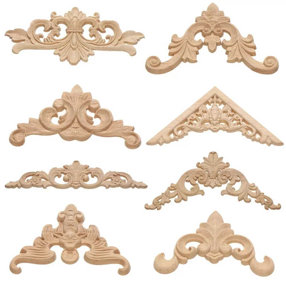 Unique High Quality Unique Furniture Parts wooden Figurines Crafts Corner Appliques Frame Woodcarving Decorative Wood Carved