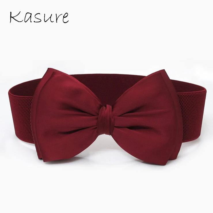 

Kasure Women Elegant Big Bow Elastic Waistbands Lady Stretchy Solid Color Ribbon Bow-Knot Waist Belt Dress Decoration Cumerbunds