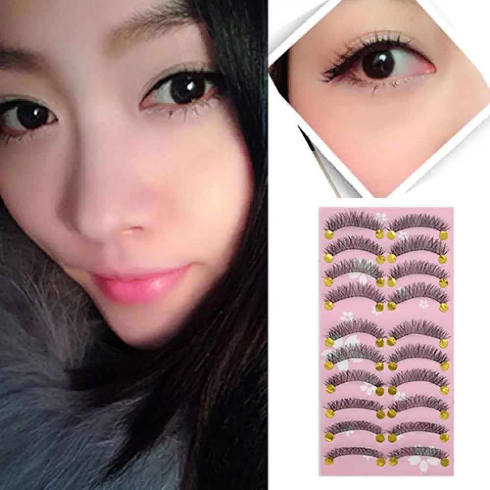 10Pairs Natural Looking Thick Cross False Eyelashes Fake Eye Lashes Makeup Tool Black Eyelashes set