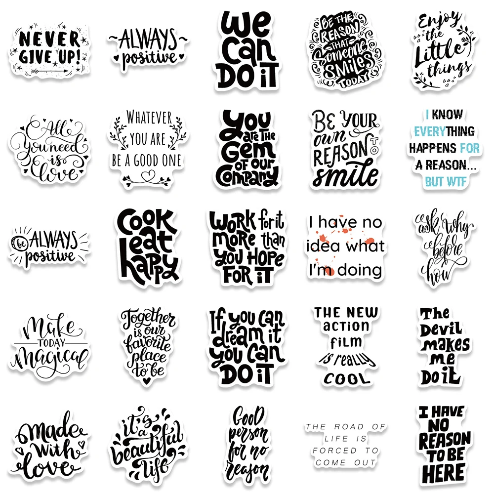 10/30/50pcs Motivational Phrases Cute Stickers Decorative DIY Diary Scrapbooking Phone Laptop Helmet Car Guitar Graffiti Decals