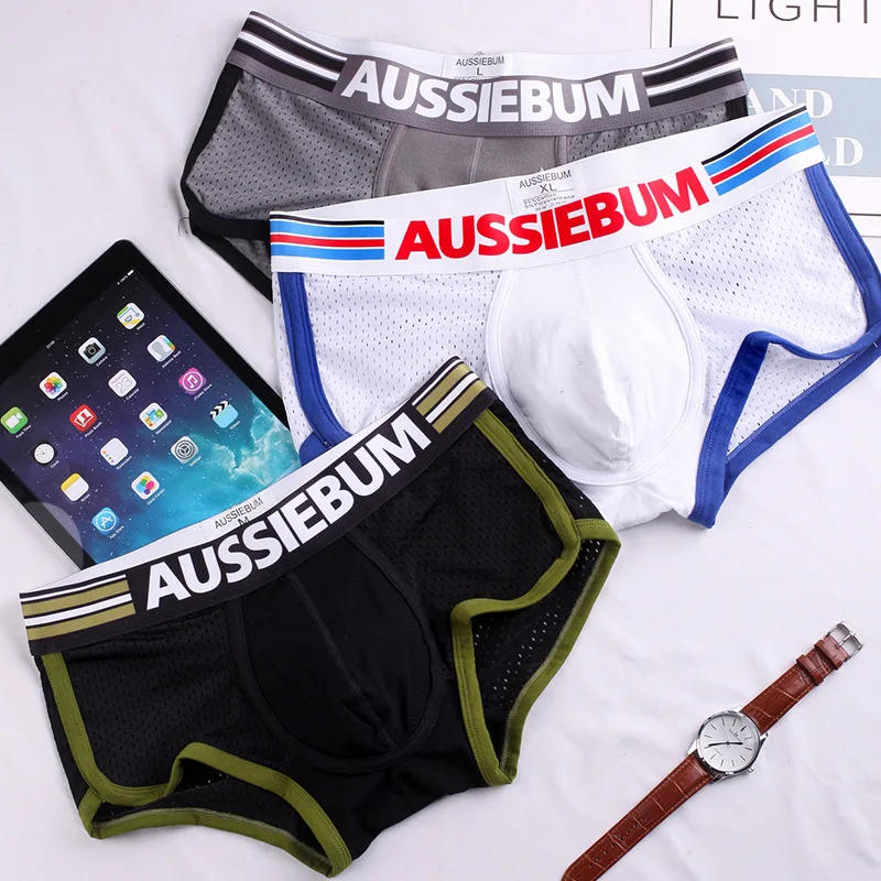 Sous-vêtements en coton pour hommes, caleçons en filet à travers le U, design convexe, aussiebum