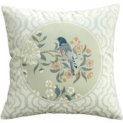 Decorative Bird Throw Pillow Case, Flowers Cushion Cover, Standard Square, Sofa Bed, One Side Print, 18x18 Inches Beige Chinese