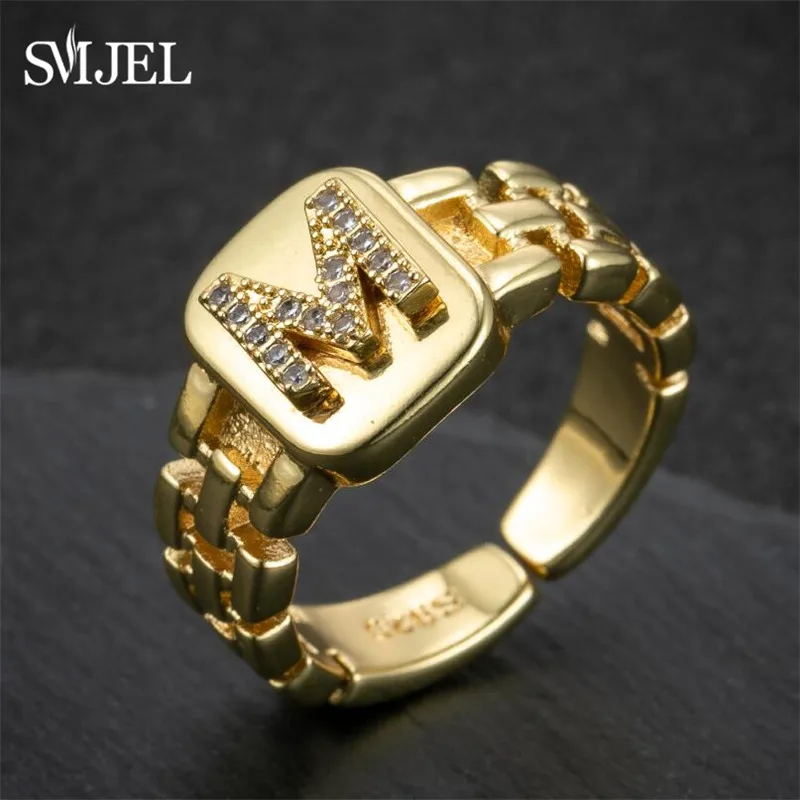 Gold Finger Rings Man With Initial Letter A Name Alphabet Adjustable Open Ring Female Party Wedding Jewelry Family Best Gifts