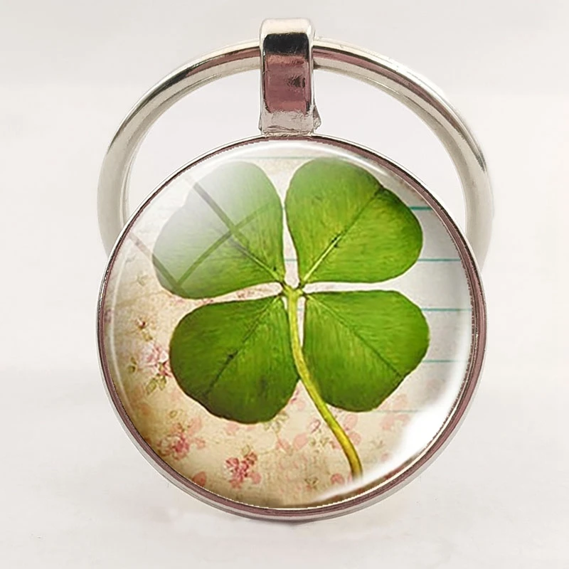 Four-leaf Clover Keychain Clover Glass Cabochon Metal Keyring Lucky Jewelry Lucky Gift for Friends
