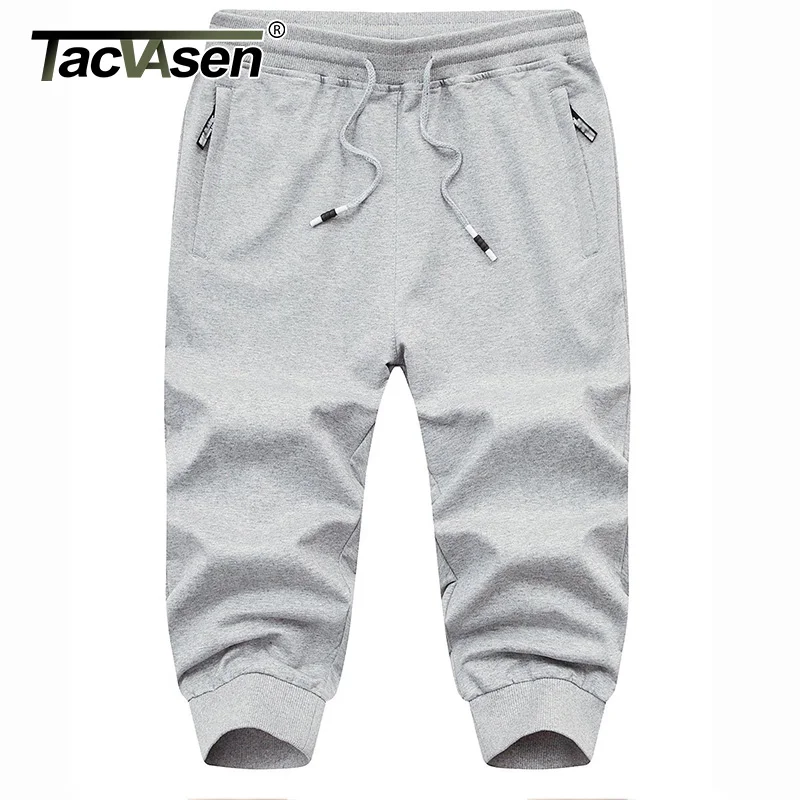 TACVASEN Casual Shorts 3/4 Jogger Capri Pants Men's Breathable Below Knee Outdoor Sports Gym Fitness Shorts with Zipper Pockets