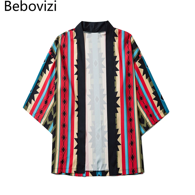 Japanese Style Stripe Haori Cardigan Anime Cosplay Costume Loose Unisex Samurai Blouse Geometry Cartoon Kimono Yukata Tops