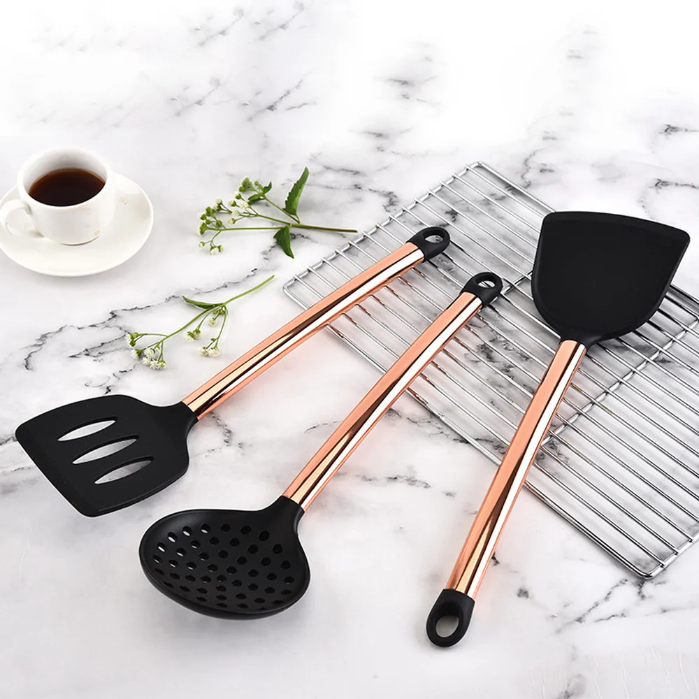 Cooking Tools Kitchen Utensils 10/11pcs Set Rose Gold Stainless Steel Handle Silicone Nonstick Pan Heat Resistant Kitchen Tools