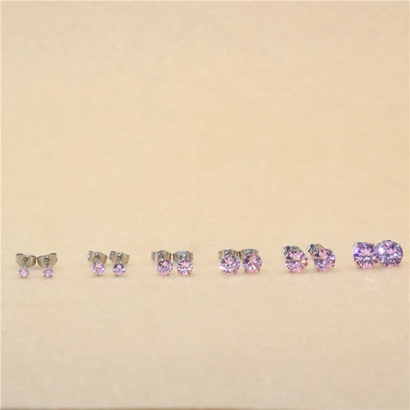 Mini-Ohrstecker aus Edelstahl mit rosa AAA-Zirkonia, 3mm bis 8mm rund, echte goldfarbene Beschichtung, nicht leicht verblassend, allergiefrei – Detail 1
