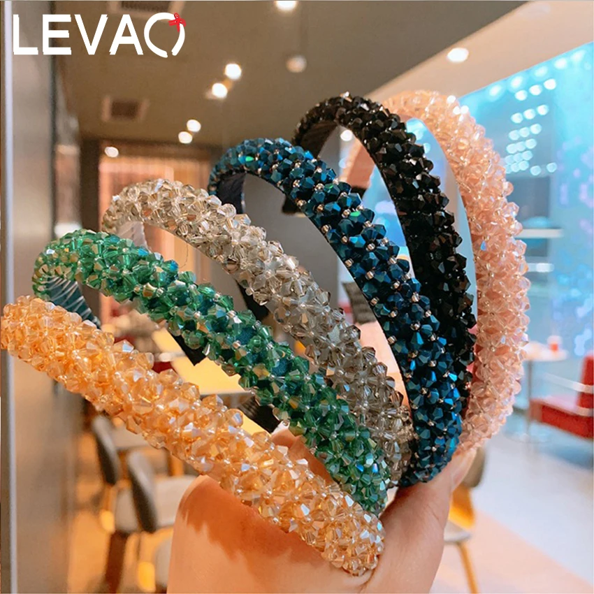 Levao kobiety styl barokowy Multicolor Rhinestone Hairband szerokie kryształowe opaski na głowę kobiety ślubne obręcz do włosów damskie akcesoria do włosów