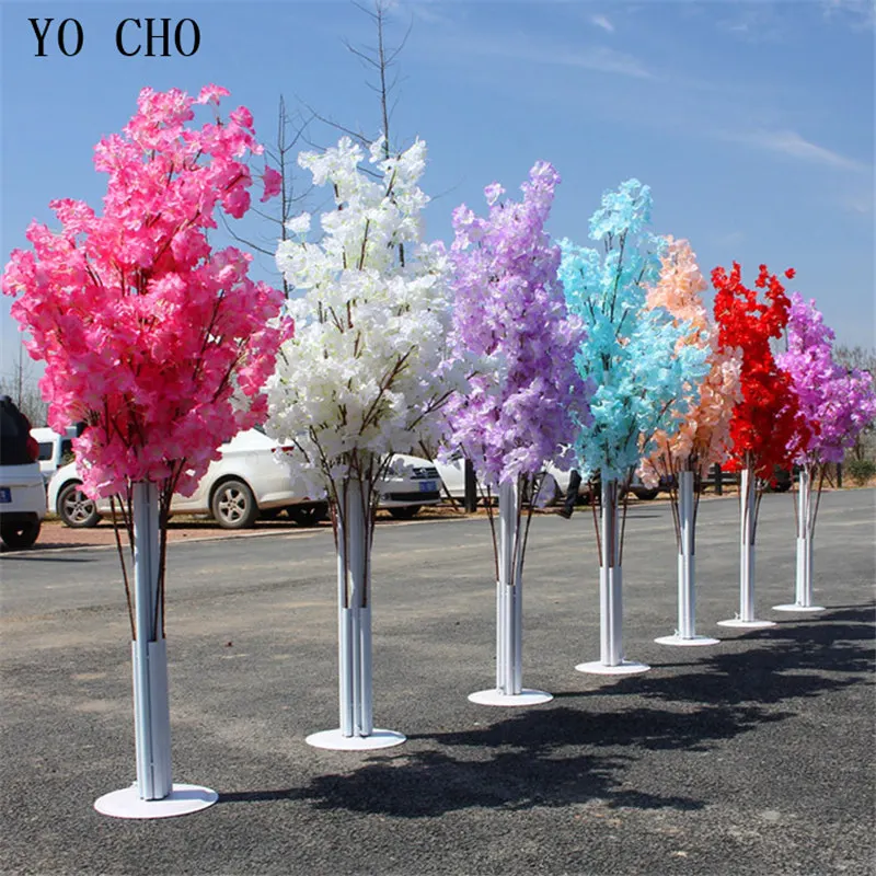 Fake Cherry Blossom Flowers Branch Silk Artificial Sakura Tree Stem for Event Wedding Road Lead Backdrop Stage Decor Faux Flores