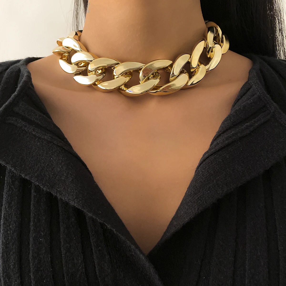 

High Quality Punk Lock Chain Necklace Women Statement Hip Hop Twisted Chunky Thick Link Necklace Gothic Jewelry Steampunk Men