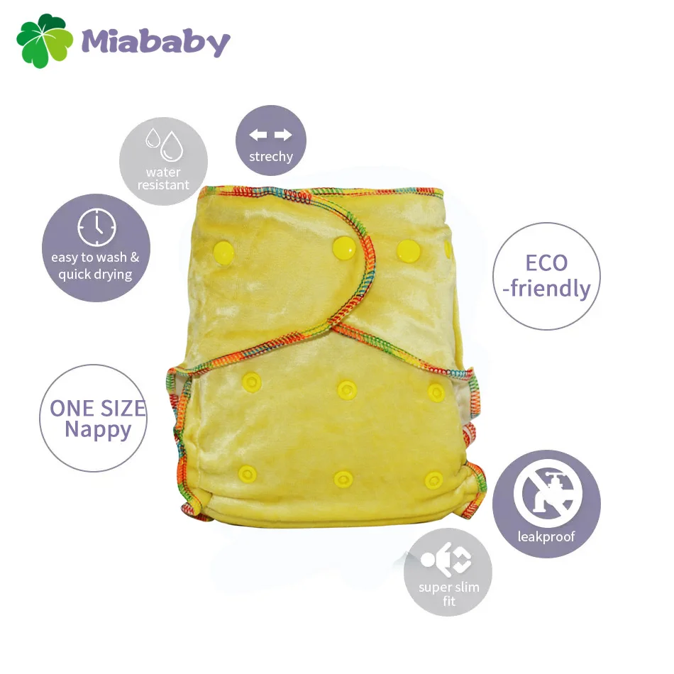 Miababy  Bamoo Velour Cloth Diaper Eco-friendly Washable Baby Nappy Reusable Onesize Fitted Diaper