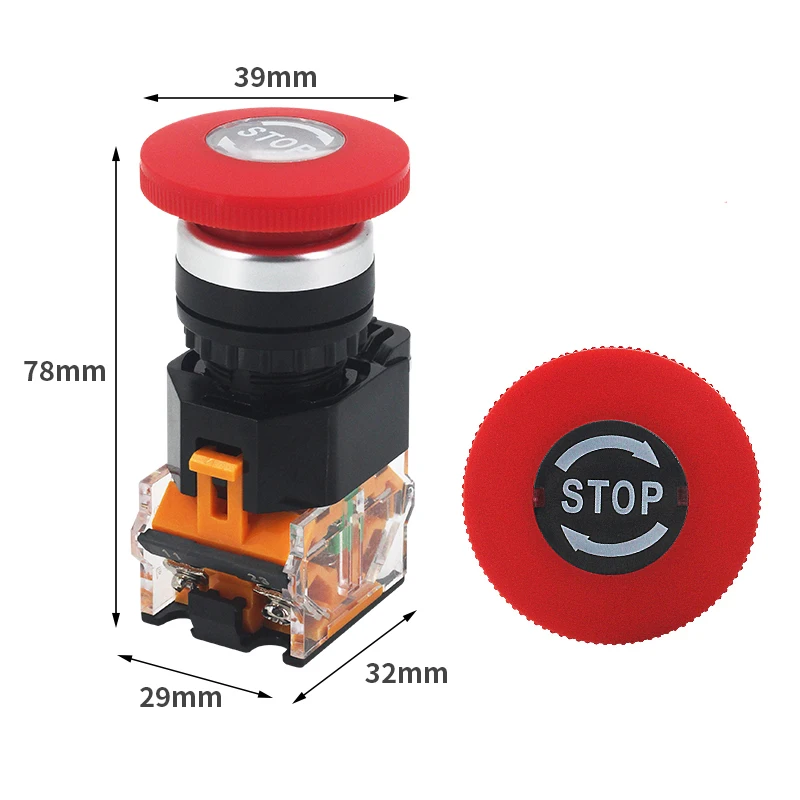 1PCS LA38-11ZS Self-Locking 22mm Emergency Power Push Button Switchstop Mushroom Head Emergency Stop Button Switch