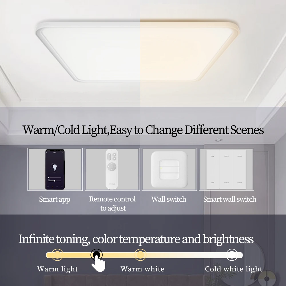 Smart LED Ceiling Light Air520 Square Dimmable Lighting For Living Room Kitchen Bedroom Fixture Ultrathin Modern Lamp Ra95 40W
