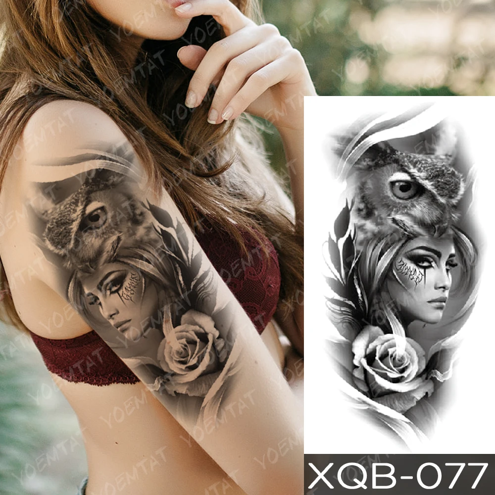 Waterproof Temporary Tattoo Sticker Old School Owl Rose Goat Flash Tattoos Anchor Mermaid Body Art Arm Fake Tatoo Women Men